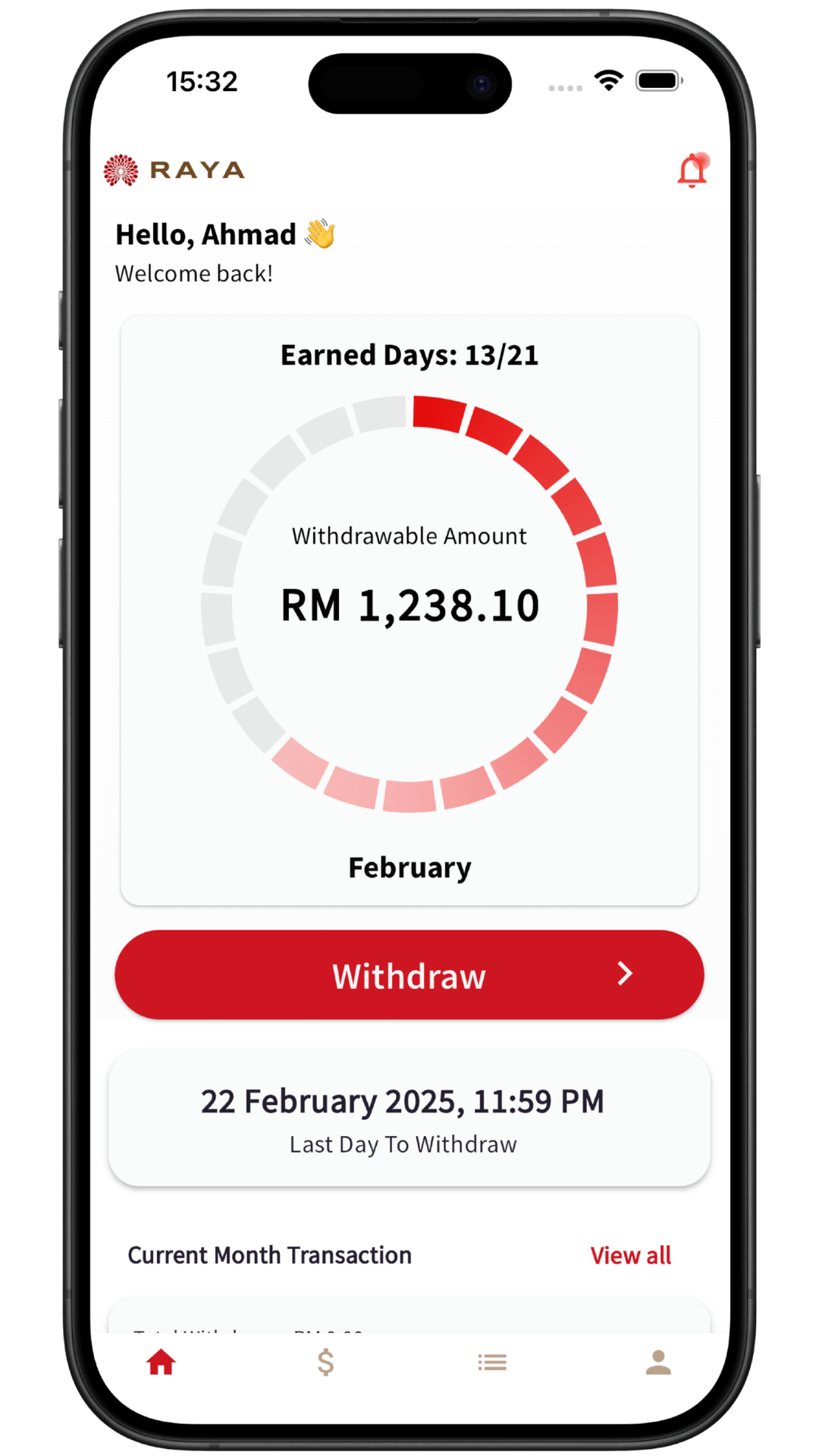RAYA App Dashboard